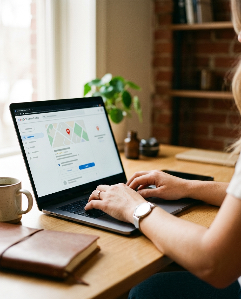Something Clicks team member working on a client's Google Business Profile